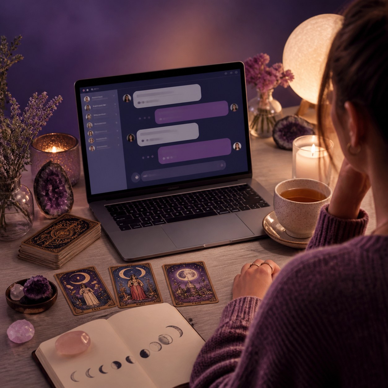 Private online psychic chat with tarot cards and candlelight